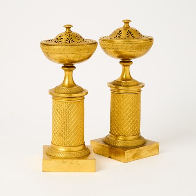 Lot 579 - Pair of Empire Ormolu Cassolettes