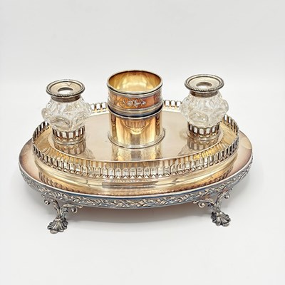 Lot 1109 - George III Sterling Silver and Cut Glass Inkstand