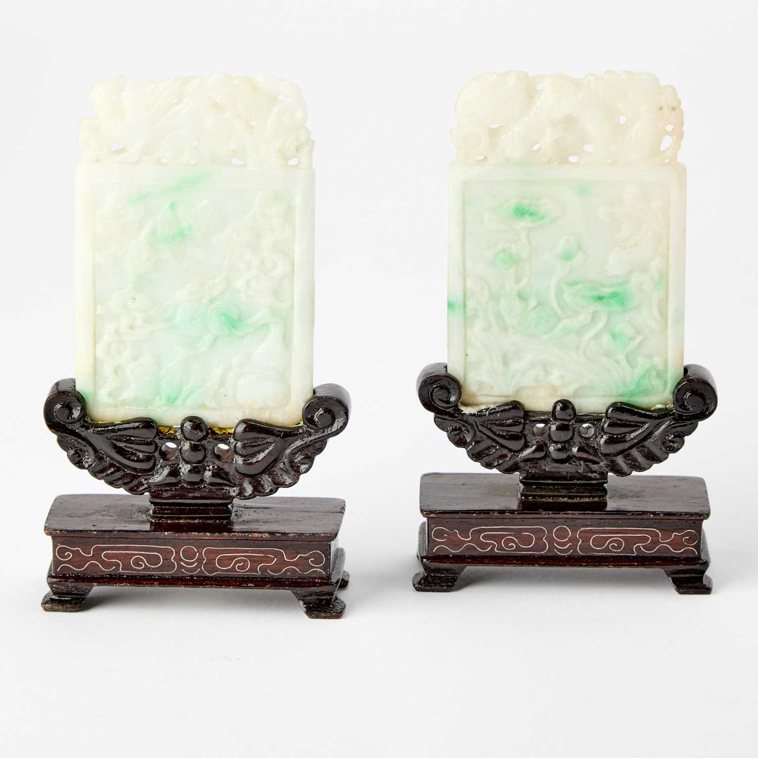 Lot 52 - A Pair of Chinese Jadeite 'Marriage' Plaques