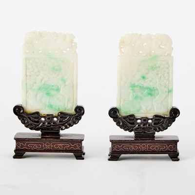 Lot 52 - A Pair of Chinese Jadeite 'Marriage' Plaques