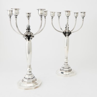 Lot 287 - Pair of Georg Jensen Sterling Silver Five-Light Candelabra