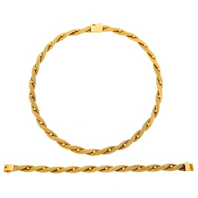 Lot 149 - Gold Braided Necklace and Bracelet