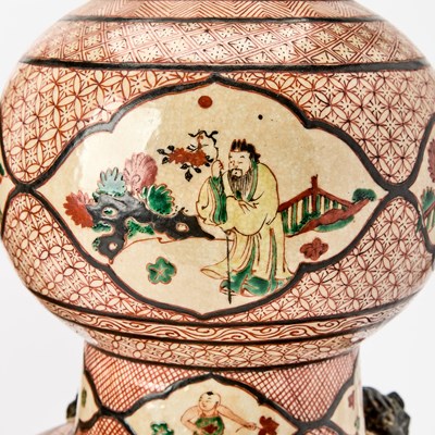 Lot 124 - A Large and Unusual Pair of Chinese Wucai Double Gourd Vases