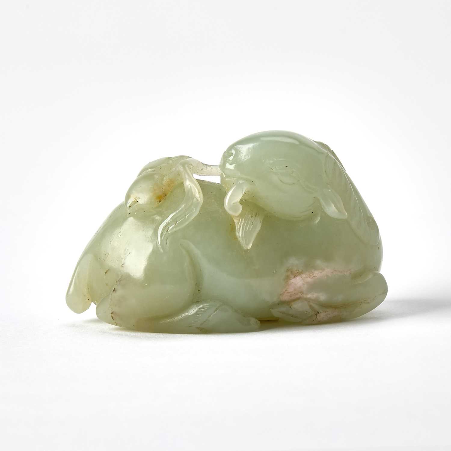 Lot 36 - A Chinese Celadon Jade Carving of a Ram