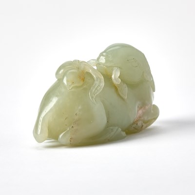Lot 36 - A Chinese Celadon Jade Carving of a Ram