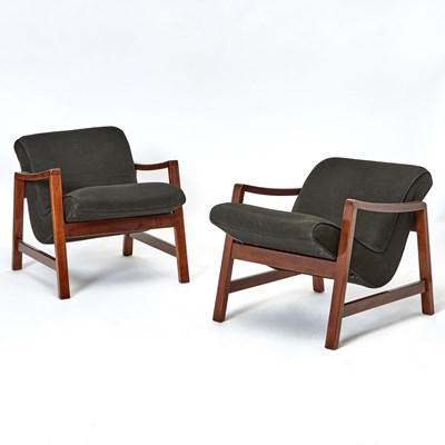 Lot 207 - Pair of Jens Risom Upholstered Mahogany Armchairs