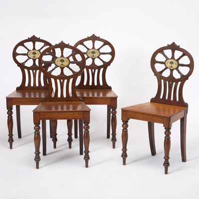 Lot 198 - Set of Four Regency Mahogany Heraldic Hall Chairs