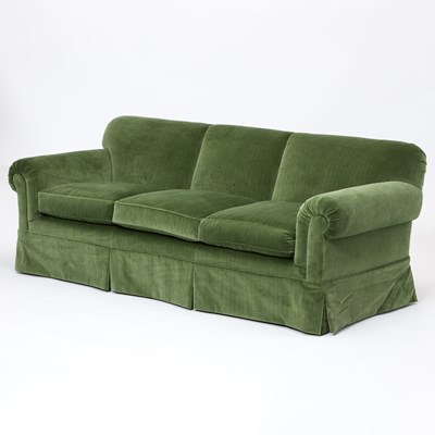 Lot 235 - Green Velvet Upholstered Three-Seat Sofa