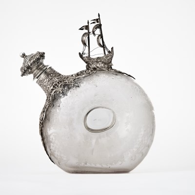 Lot 271 - German Silver-Mounted Wheel-Engraved Blown Ship's Decanter
