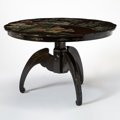Lot 242 - Chinese Export Stained Mother-of-Pearl Inlaid and Black Lacquer Center Table