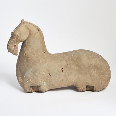 Lot 614 - A Chinese Pottery Figure of a Sitting Horse