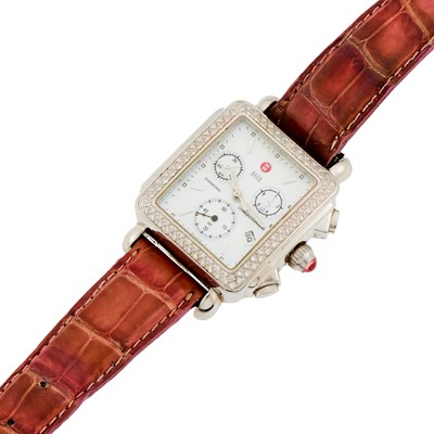 Lot 2225 - Michelle Stainless Steel and Diamond 'Deco' Chronograph Wristwatch