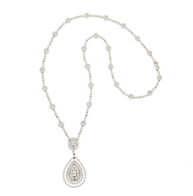 Lot 2212 - White Gold and Diamond Pendant-Necklace