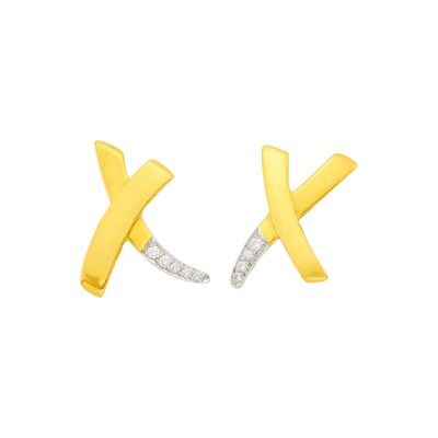 Lot 1003 - Tiffany & Co., Paloma Picasso Pair of Gold, Platinum and Diamond 'Kiss' Earrings