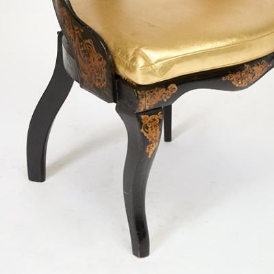 Lot 156 - Pair of Victorian Mother-of-Pearl Inlaid Gilt and Black Lacquer Side Chairs