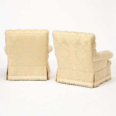 Lot 188 - Pair of Silk Upholstered Tufted Club Chairs`