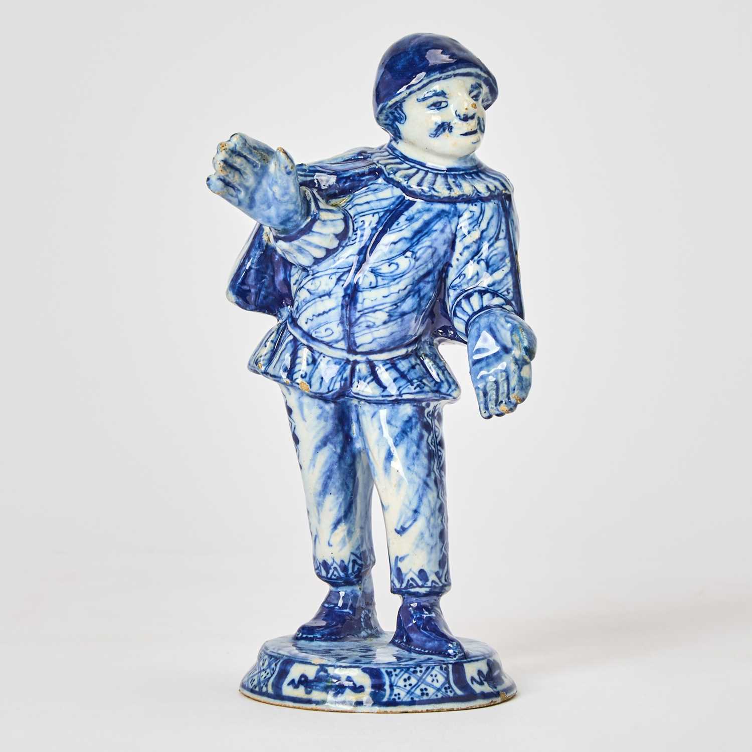 Lot 333 - Dutch Delft Blue and White Commedia Dell'Arte Figure