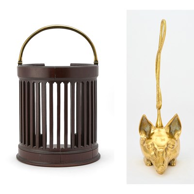 Lot 258 - Mahogany and Brass Coal Bucket Together With a Brass Fox Head Door Stopper