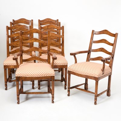 Lot 249 - Set of Eight French Provincial Style Walnut Upholstered Dining Chairs