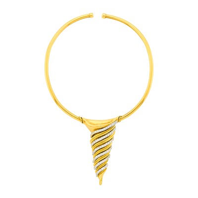 Lot 44 - Ilias Lalaounis Gold and Diamond Shell Pendant-Necklace
