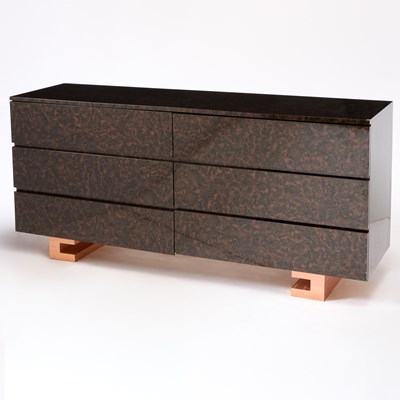 Lot 319 - Faux Tortoiseshell and Copper Lacquered Long Chest of Drawers