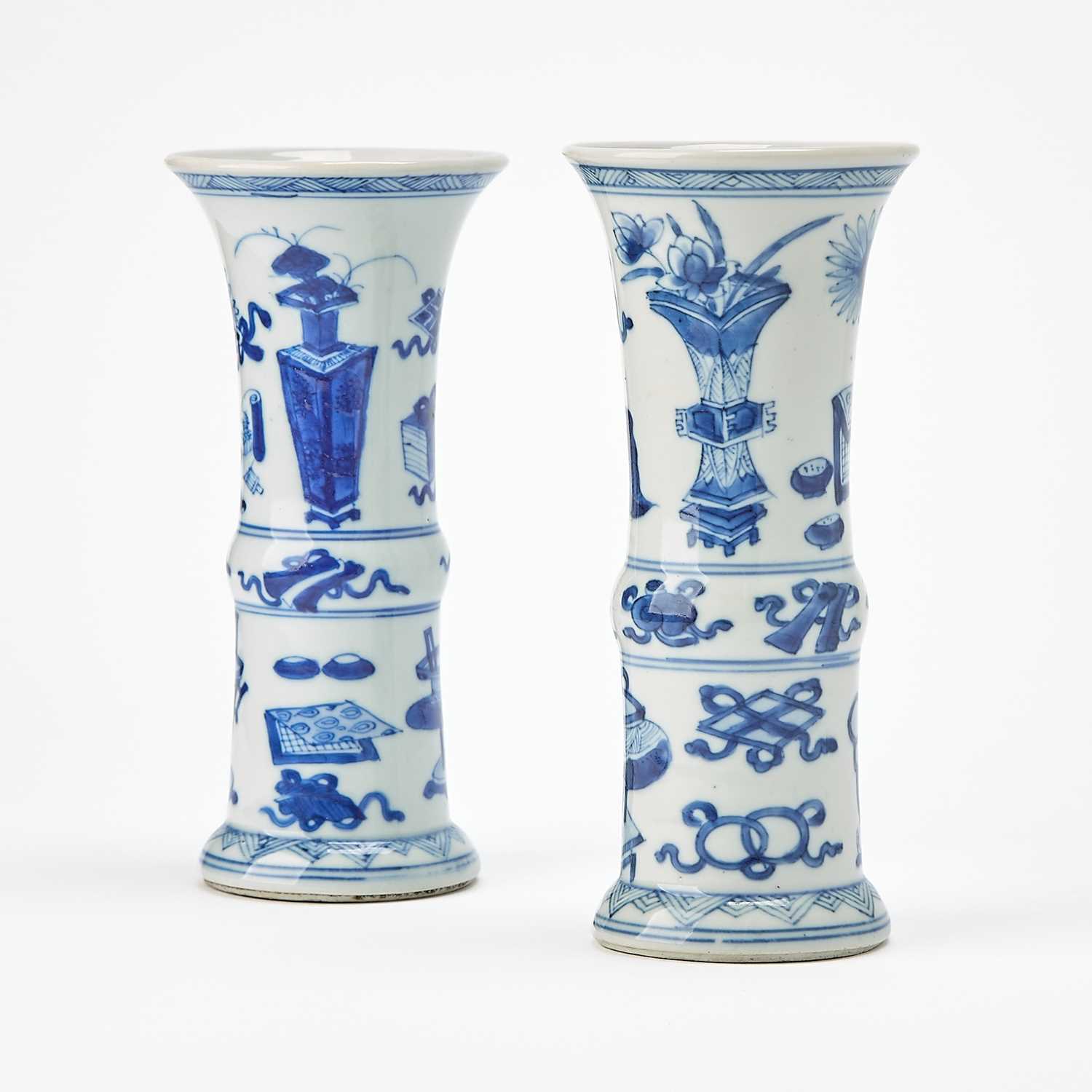 Lot 78 - A Pair of Small Chinese Blue and White Porcelain Gu-Form Vases