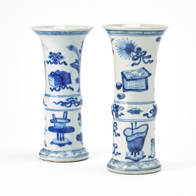 Lot 78 - A Pair of Small Chinese Blue and White Porcelain Gu-Form Vases