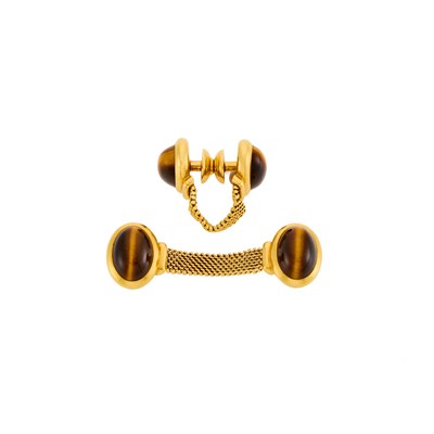 Lot 1183 - Meister Pair of Gold and Tiger's Eye Cufflinks