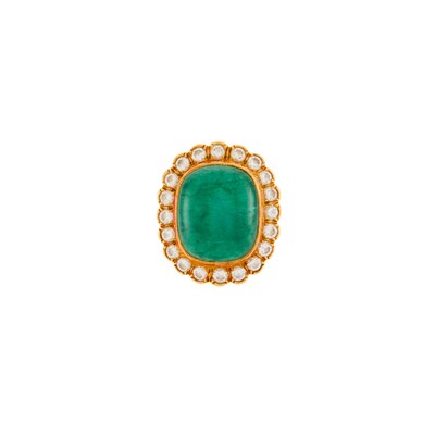 Lot 1186 - Gold, Cabochon Emerald and Diamond Ring