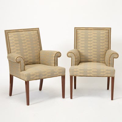 Lot 169 - Pair of Upholstered Mahogany George III Style Armchairs
