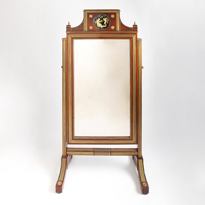 Lot 619 - Russian Imperial Brass-Inlaid Mahogany and Verre Églomisé Cheval Mirror
