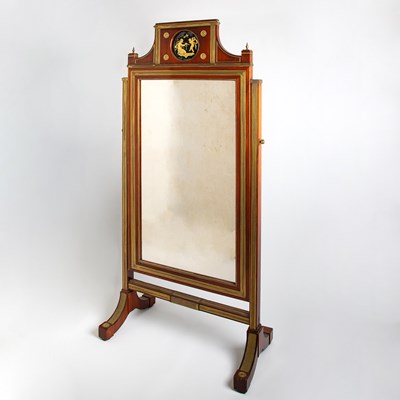Lot 619 - Russian Imperial Brass-Inlaid Mahogany and Verre Églomisé Cheval Mirror