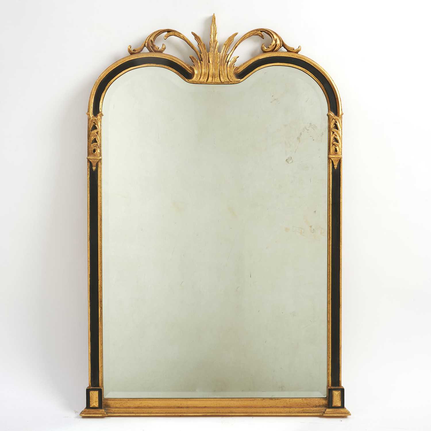 Lot 112 - Queen Anne Style Parcel Gilt and Ebonized Mirror