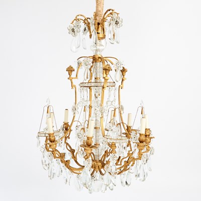Lot 594 - French Cut Glass Mounted Silvered Bronze Eight-Light Chandelier, Probably Baccarat