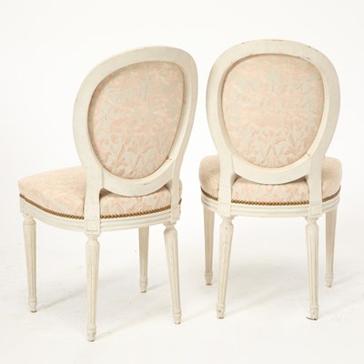 Lot 192 - Pair of Louis XVI Style Fortuny Upholstered Painted Side Chairs