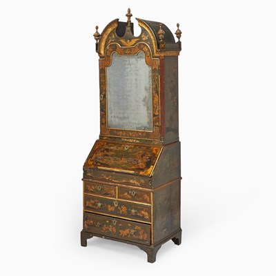 Lot 416 - Early George I Green Japanned and Parcel-Gilt Bureau Bookcase