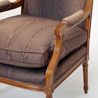 Lot 184 - Pair of Louis XVI Style Upholstered Mahogany Fauteuils