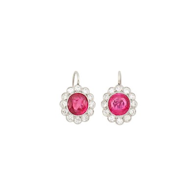 Lot 202 - Pair of Platinum, Ruby and Diamond Earrings