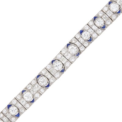Lot 219 - Platinum, Diamond and Sapphire Bracelet
