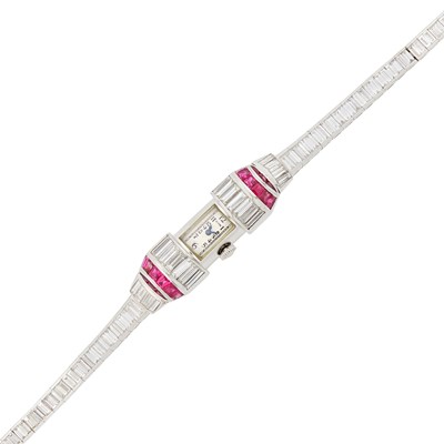 Lot 282 - Platinum, Diamond and Ruby Wristwatch