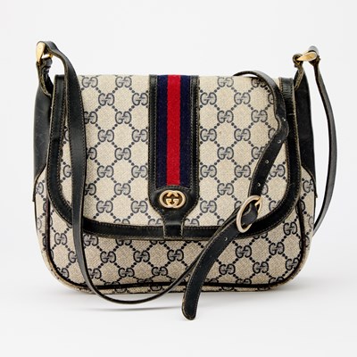 Lot 1178 - Vintage Gucci Navy Blue Canvas and Leather Ophidia Bag