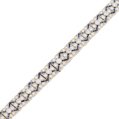 Lot 1169 - Platinum, Diamond and Synthetic Sapphire Bracelet