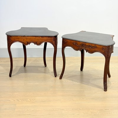 Lot 1033 - Two Rococo Style Walnut Slate-Top Console Tables