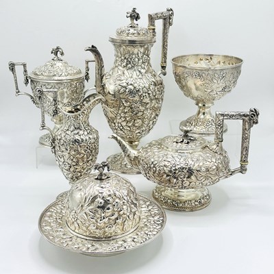 Lot 1133 - Assembled American Silver Repousse Tea and Coffee Service