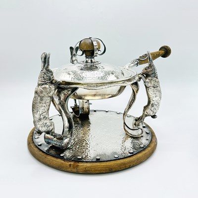 Lot 1142 - Joseph Heinrichs Silver Plated Rabbit Covered Chafing Dish and Stand