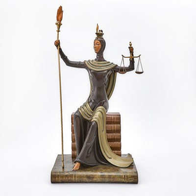 Lot 324 - Art Deco Style Cold-Painted Bronze Sculpture After Erte Entitled "Justice"