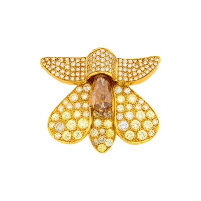 Lot 21 - Gold, Colored Diamond and Diamond Clip-Brooch