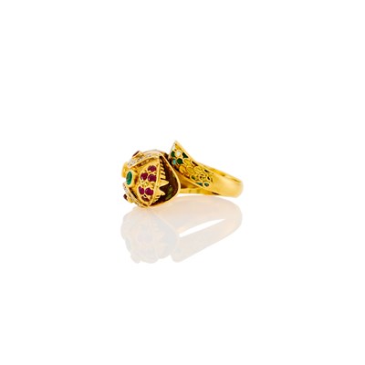 Lot 153 - Two-Color Gold, Enamel, Diamond and Colored Stone Snake Ring