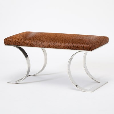 Lot 394 - Karl Springer Polished Steel and Upholstered "JMF C" Bench