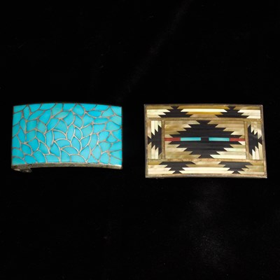 Lot 372 - Two Silver and Hard Stone Belt Buckles